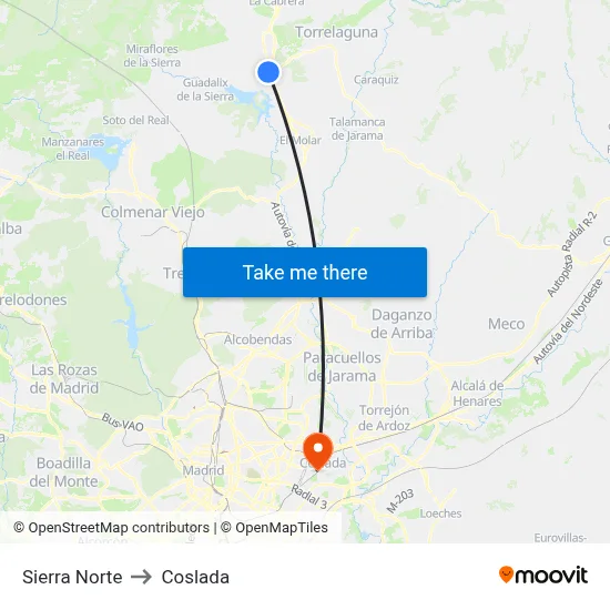 Sierra Norte to Coslada map