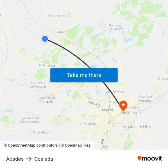 Abades to Coslada map