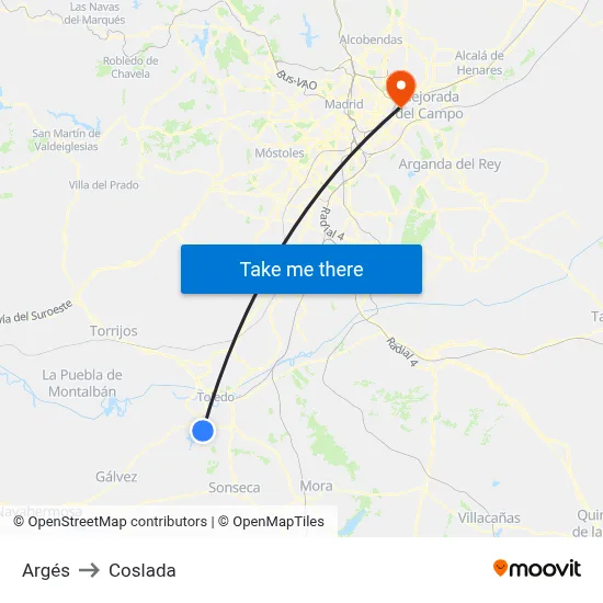 Argés to Coslada map