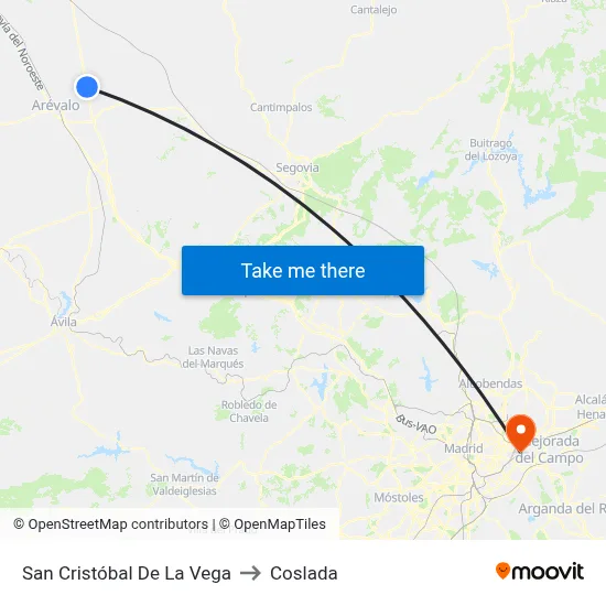 San Cristóbal De La Vega to Coslada map