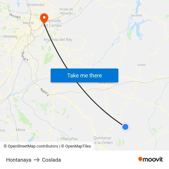Hontanaya to Coslada map