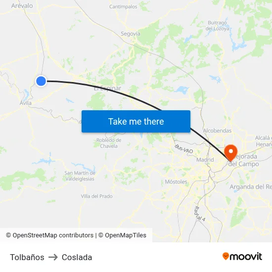 Tolbaños to Coslada map