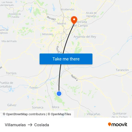Villamuelas to Coslada map