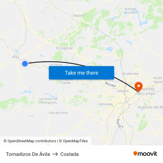 Tornadizos De Ávila to Coslada map