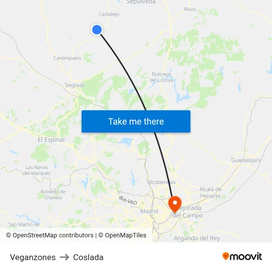 Veganzones to Coslada map
