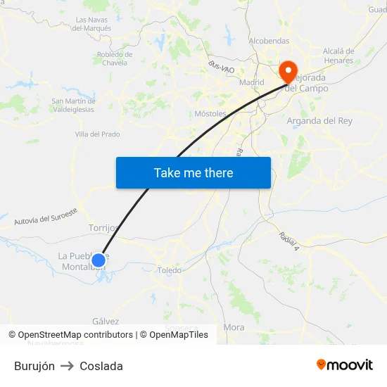 Burujón to Coslada map