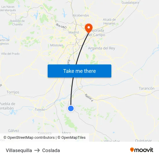 Villasequilla to Coslada map