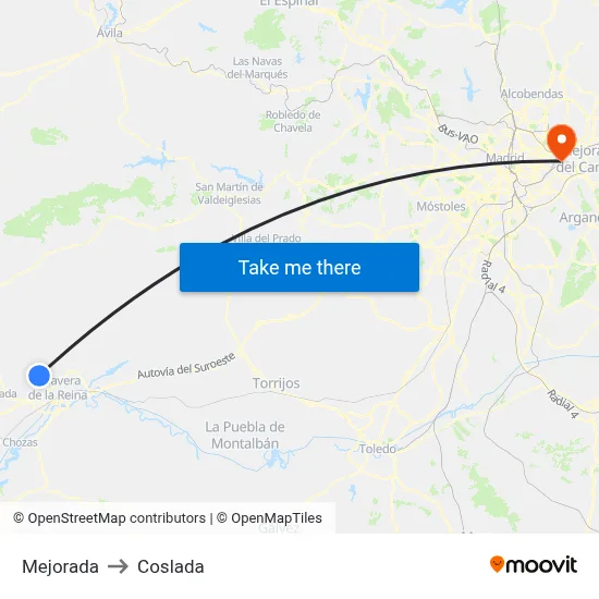 Mejorada to Coslada map