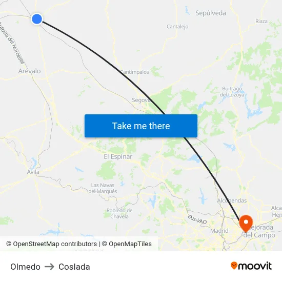 Olmedo to Coslada map