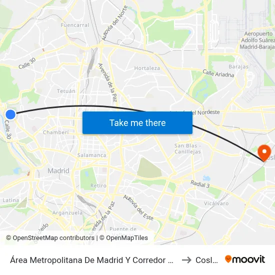 Área Metropolitana De Madrid Y Corredor Del Henares to Coslada map