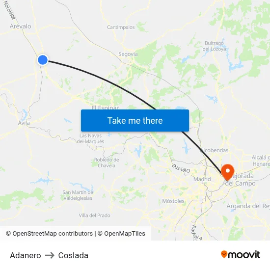 Adanero to Coslada map