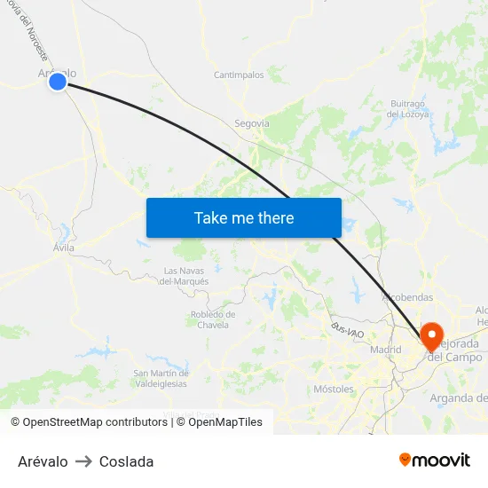 Arévalo to Coslada map