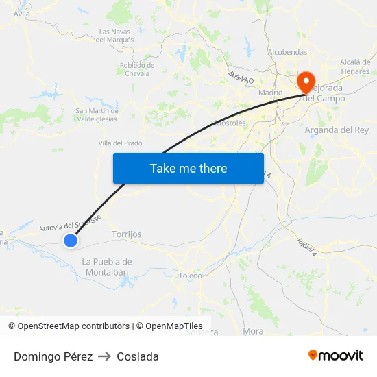 Domingo Pérez to Coslada map