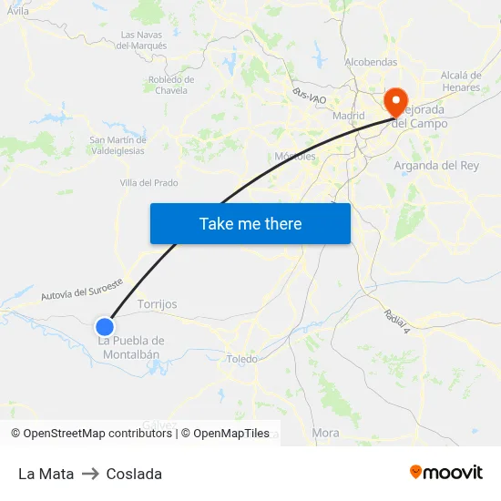 La Mata to Coslada map