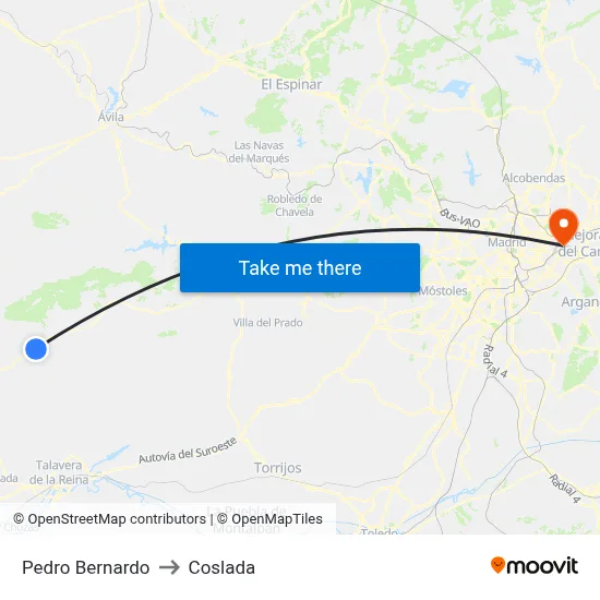 Pedro Bernardo to Coslada map