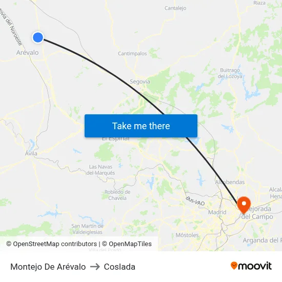 Montejo De Arévalo to Coslada map
