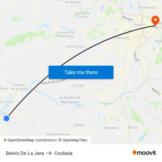 Belvís De La Jara to Coslada map