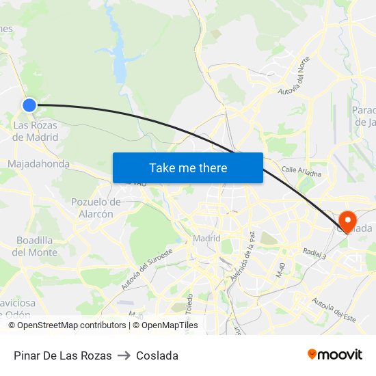 Pinar De Las Rozas to Coslada map