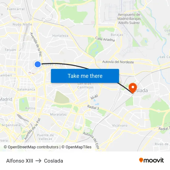 Alfonso XIII to Coslada map