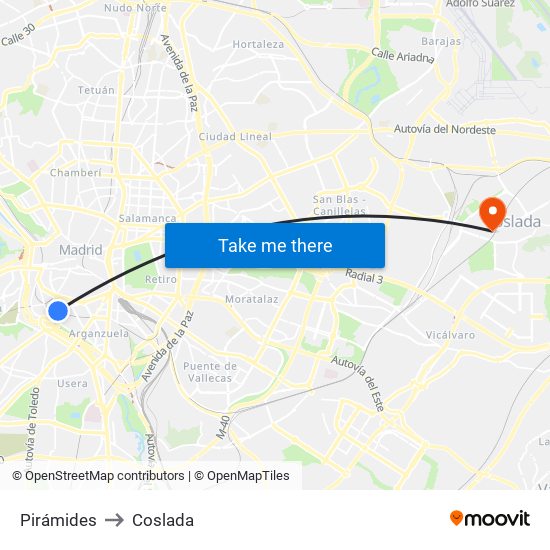 Pirámides to Coslada map
