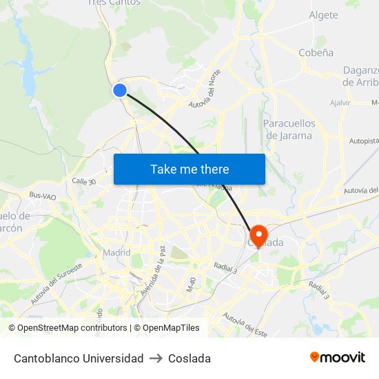 Cantoblanco Universidad to Coslada map