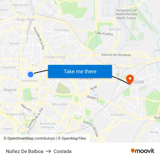 Núñez De Balboa to Coslada map