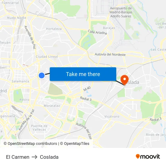 El Carmen to Coslada map