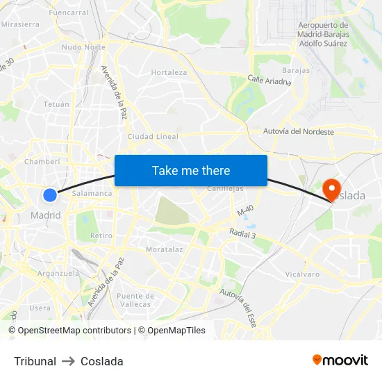 Tribunal to Coslada map