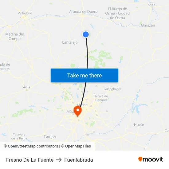 Fresno De La Fuente to Fuenlabrada map