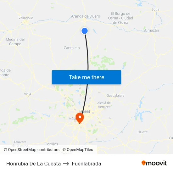 Honrubia De La Cuesta to Fuenlabrada map