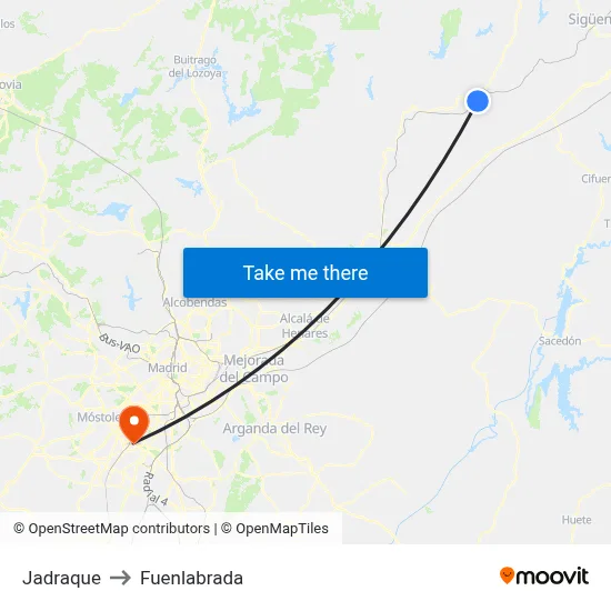 Jadraque to Fuenlabrada map