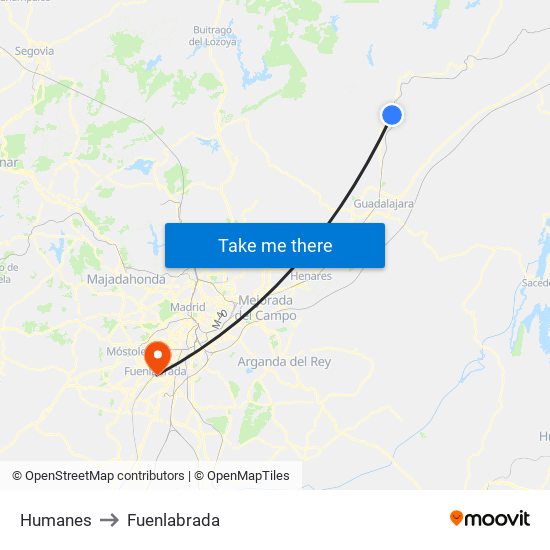 Humanes to Fuenlabrada map