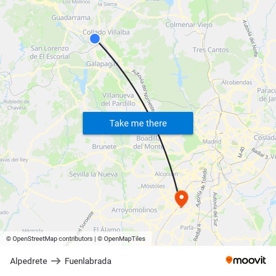Alpedrete to Fuenlabrada map
