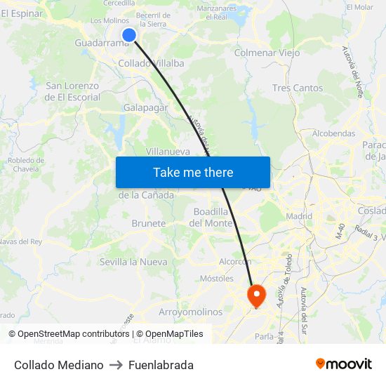 Collado Mediano to Fuenlabrada map
