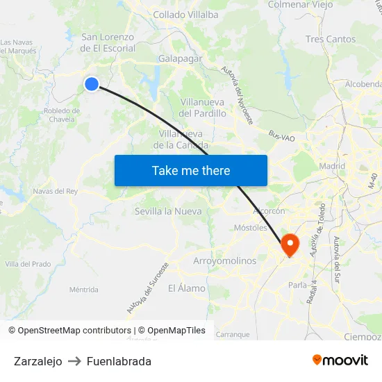 Zarzalejo to Fuenlabrada map
