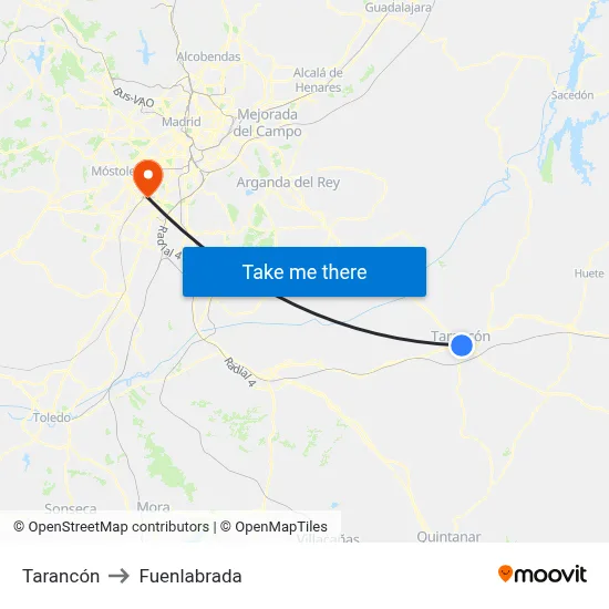 Tarancón to Fuenlabrada map