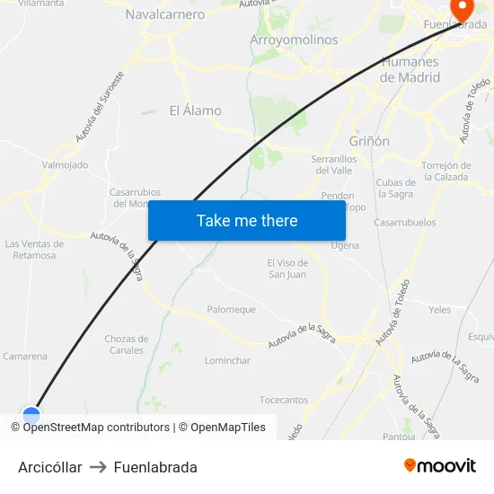 Arcicóllar to Fuenlabrada map