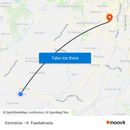 Gerindote to Fuenlabrada map