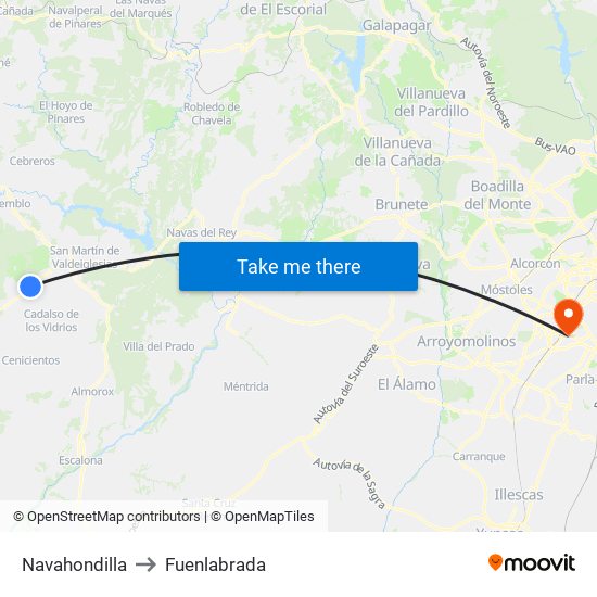Navahondilla to Fuenlabrada map