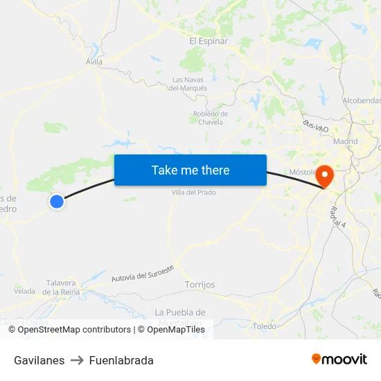 Gavilanes to Fuenlabrada map