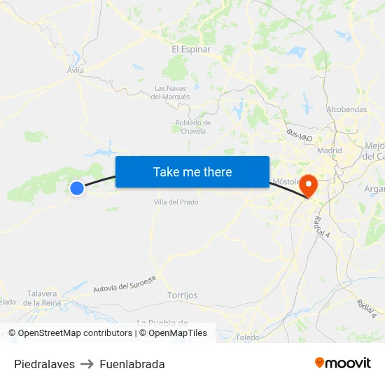 Piedralaves to Fuenlabrada map