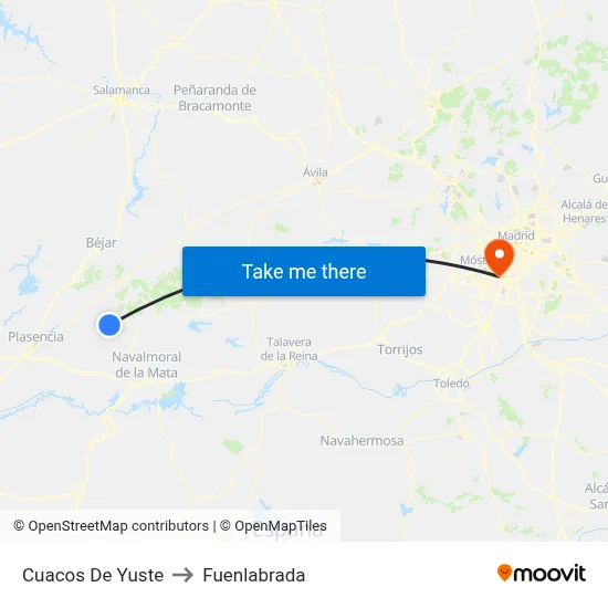 Cuacos De Yuste to Fuenlabrada map