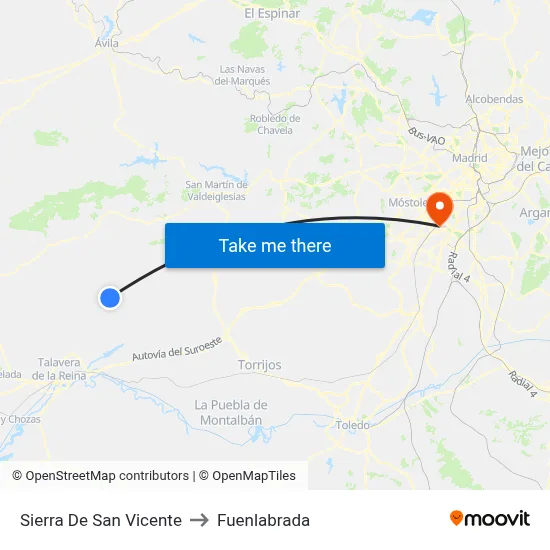 Sierra De San Vicente to Fuenlabrada map
