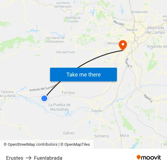 Erustes to Fuenlabrada map