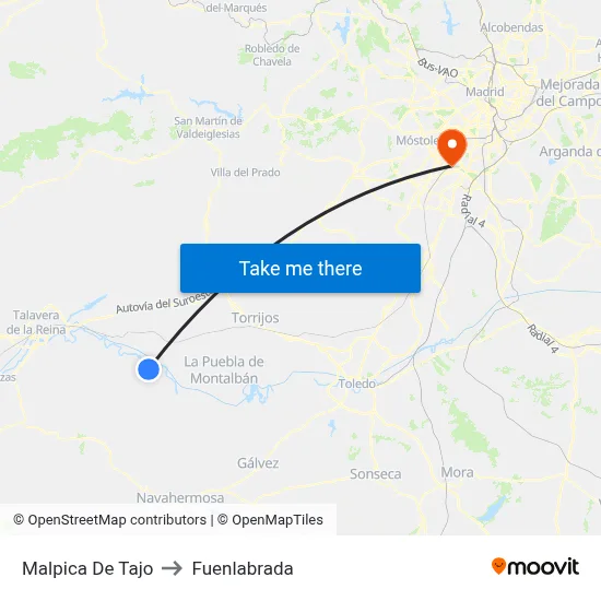 Malpica De Tajo to Fuenlabrada map