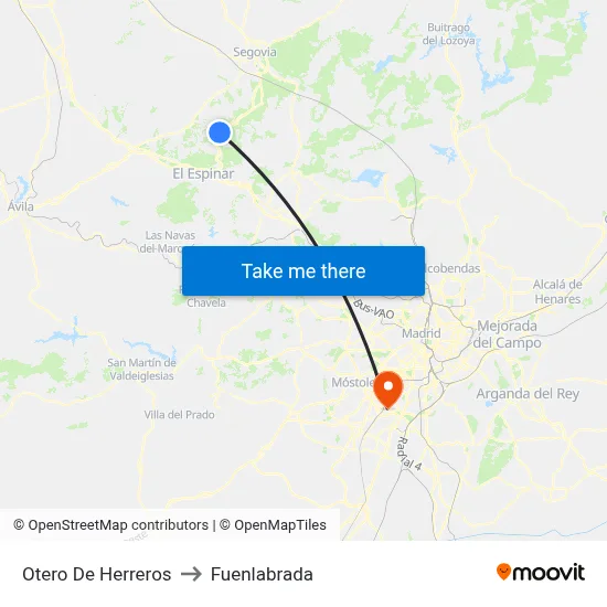 Otero De Herreros to Fuenlabrada map