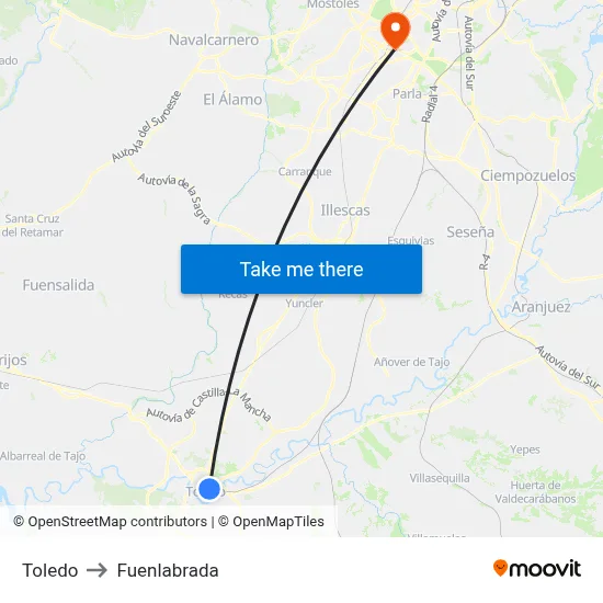 Toledo to Fuenlabrada map