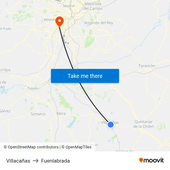 Villacañas to Fuenlabrada map
