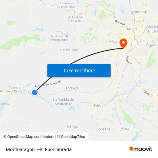 Montearagón to Fuenlabrada map