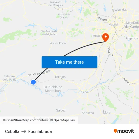 Cebolla to Fuenlabrada map